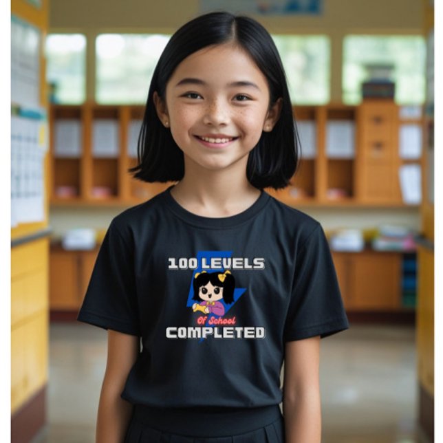 T-shirt Niveau 100 achevé : 100 jours d'école pour filles (Créateur téléchargé)