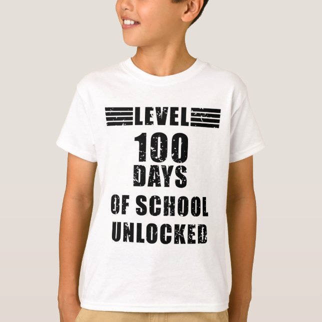 T-shirt Niveau 100 De l'école déverrouillé gamer cool garç (Devant)