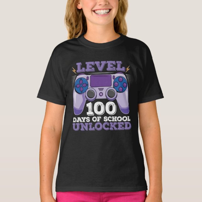 T-shirt Niveau 100 Jours De Jeux De Joueurs Déverrouillés  (Devant)