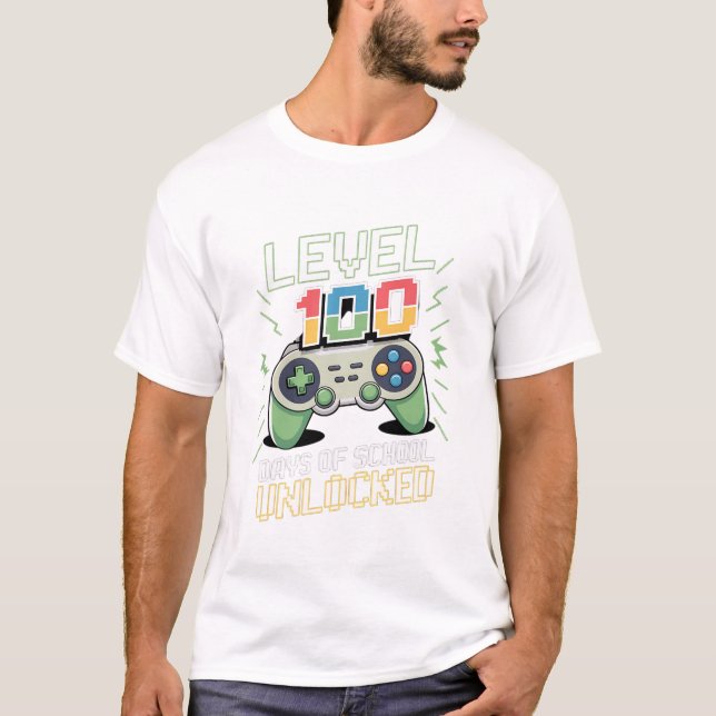 T-shirt Niveau 100 Jours De Jeux Vidéo De Gamer Déverrouil (Devant)