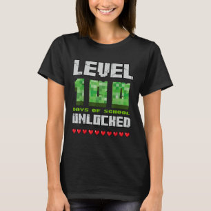 T-shirt Niveau 100 Jours De L'École Déverrouillé Jeu Pixel
