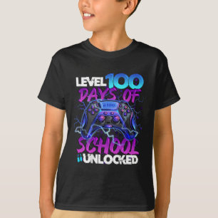 T-shirt Niveau 100 Jours D'école Débloqué Gamer Garçon Fil