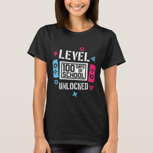 T-shirt Niveau 100 Jours D'école Débloqué Joueur Jeu Vidéo