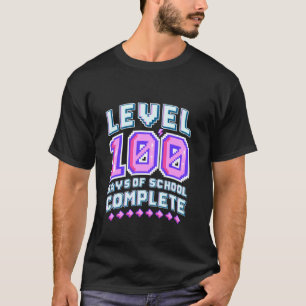 T-shirt Niveau 100 Jours d'école Pixel Jeu Vidéo Terminé