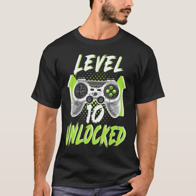 T-shirt Niveau 10 Anniversaire Déverrouillé Garçon 10 ans  (Devant)