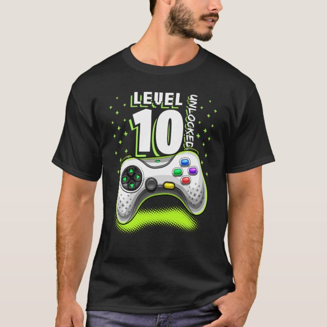 T-shirt Niveau 10 Contrôleur de jeu vidéo 10e Anniversaire (Devant)