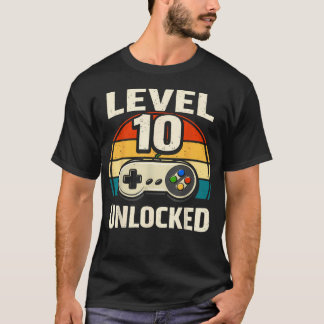 T-shirt Niveau 10 débloqué pour 10 ans Gamer Jeux Garçon