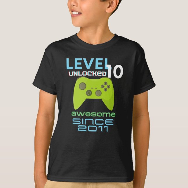 T-shirt Niveau 10 Déverrouillé Awesome Video Gamer 2011 (Devant)