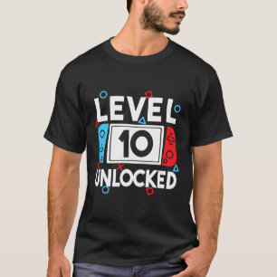 T-shirt Niveau 10 Joueur déverrouillé 10e Anniversaire Jeu