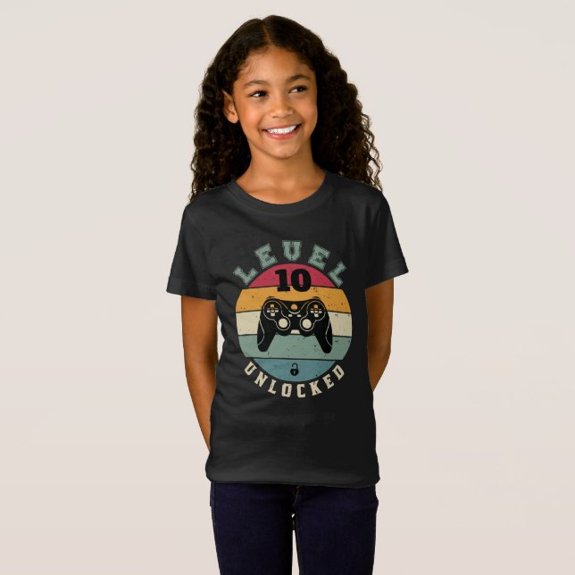 T-Shirt Niveau 10e Gamer déverrouillé cadeau d'anniversair (Devant entier)