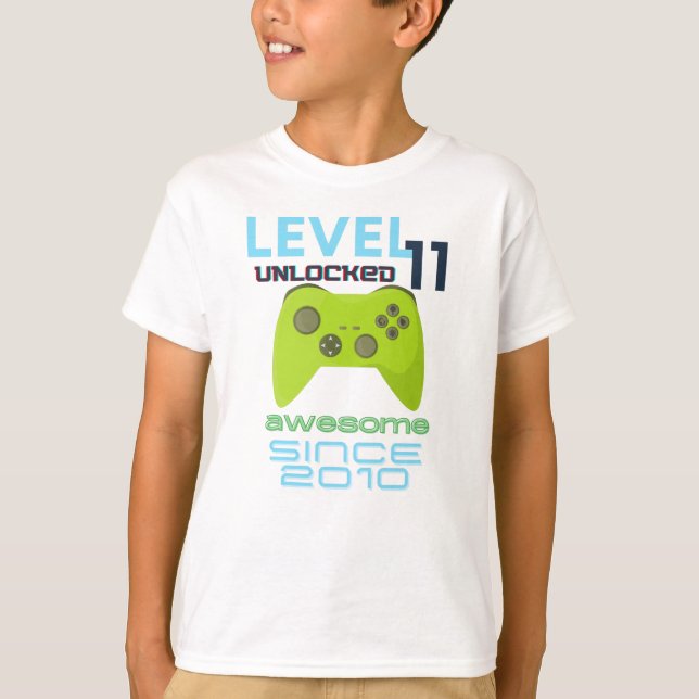 T-shirt Niveau 11 Déverrouillé Awesome Video Gamer 2010 (Devant)