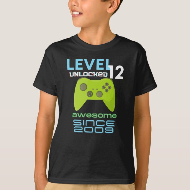 T-shirt Niveau 12 Déverrouillé Awesome Video Gamer 2009 (Devant)