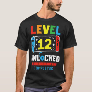 T-shirt Niveau 12 Déverrouillé Terminé Jeu Joyeux 12e anni