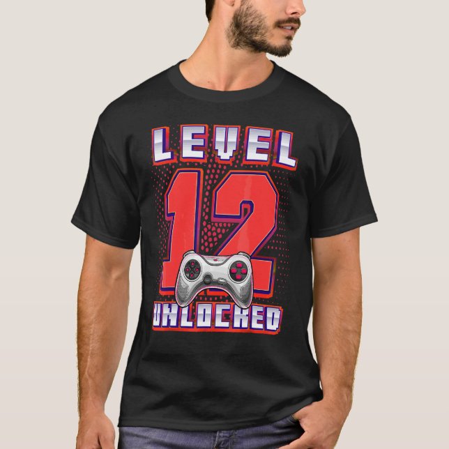 T-shirt Niveau 12 Jeu vidéo déverrouillé 12e anniversaire  (Devant)