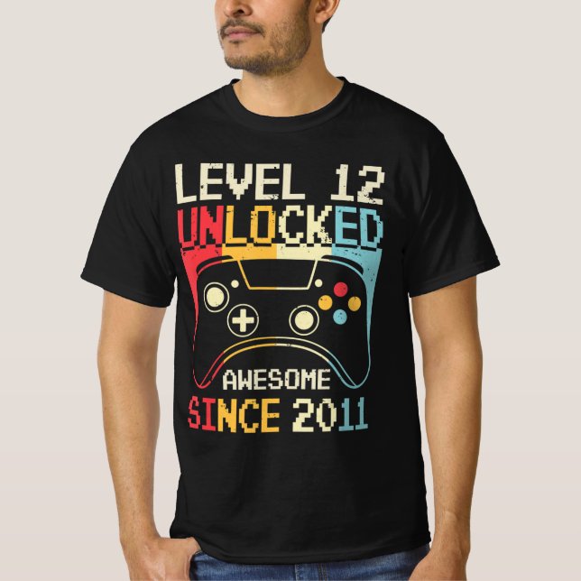 T-shirt Niveau 12 Jeu vidéo déverrouillé 12e anniversaire  (Devant)