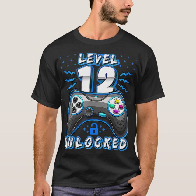 T-shirt Niveau 12 Jeu vidéo déverrouillé 12e anniversaire  (Devant)