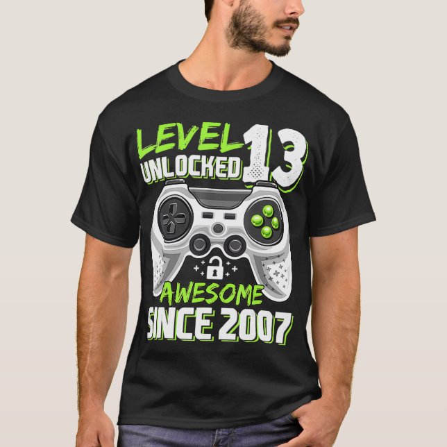 T-shirt Niveau 13 Déverrouillé Awesome 2007 jeu vidéo 13th (Devant)