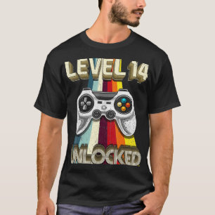 T-shirt Niveau 14 Déverrouillé Retro Video Jeu 14e anniv