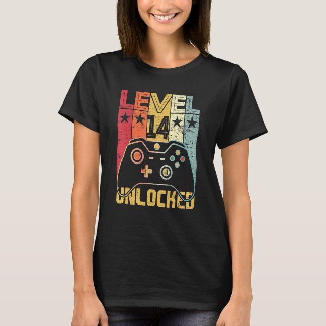 T-shirt Niveau 14 Jeu vidéo déverrouillé 14e anniversaire  (Devant)