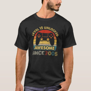 T-shirt Niveau 15 Déverrouillé 15 Ans 15E Joueur Anniversa