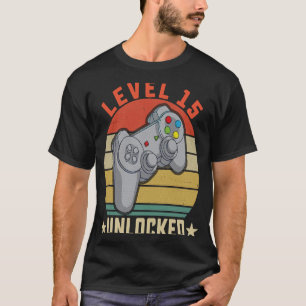 T-shirt Niveau 15 Déverrouillé 15e Anniversaire Joueur 15 