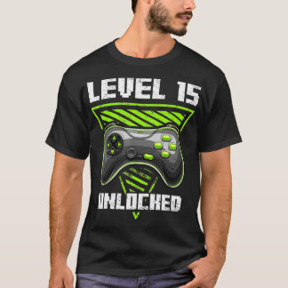 T-shirt Niveau 15 Déverrouillé Retro Video Jeu 15e anniver