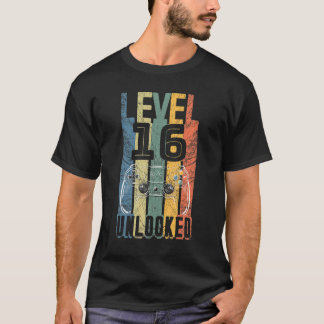T-shirt Niveau 16 Déverrouillé 16 Ans Amusant Joueur Garço