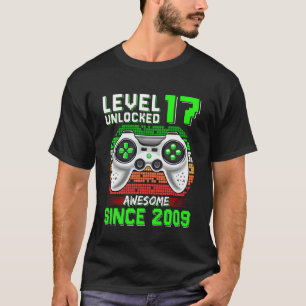 T-shirt Niveau 17 Débloqué Incroyable Depuis 2009 Joueur 1