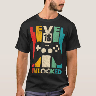 T-shirt Niveau 18 débloqué 18e anniversaire jeu vidéo rétr