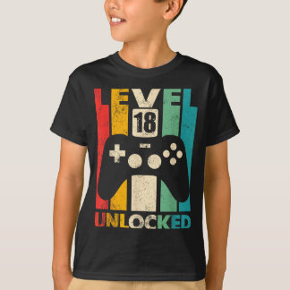 T-shirt Niveau 18 débloqué jeu vidéo rétro anniversaire 18