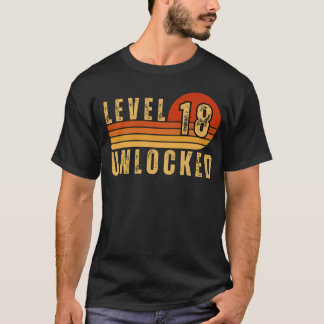 T-shirt Niveau 18 Déverrouillé 18ème Joueur Vidéo Annivers