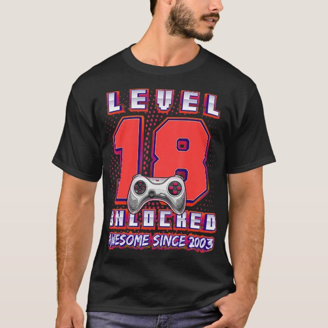 T-shirt Niveau 18 Déverrouillé Awesome 2003 jeu vidéo 18th (Devant)