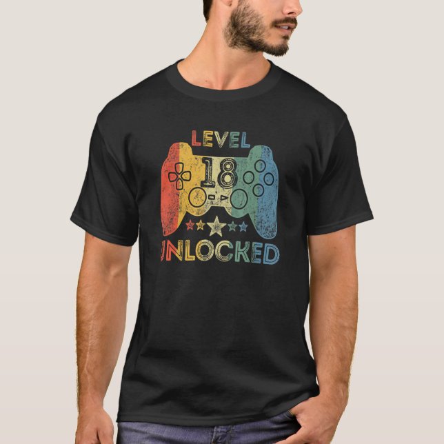 T-shirt Niveau 18 Jeu vidéo déverrouillé 18 Ans 18e Bi (Devant)
