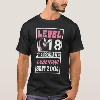 T-shirt Niveau 18 Years Gamer Girl Since 2004 Birthday Vid