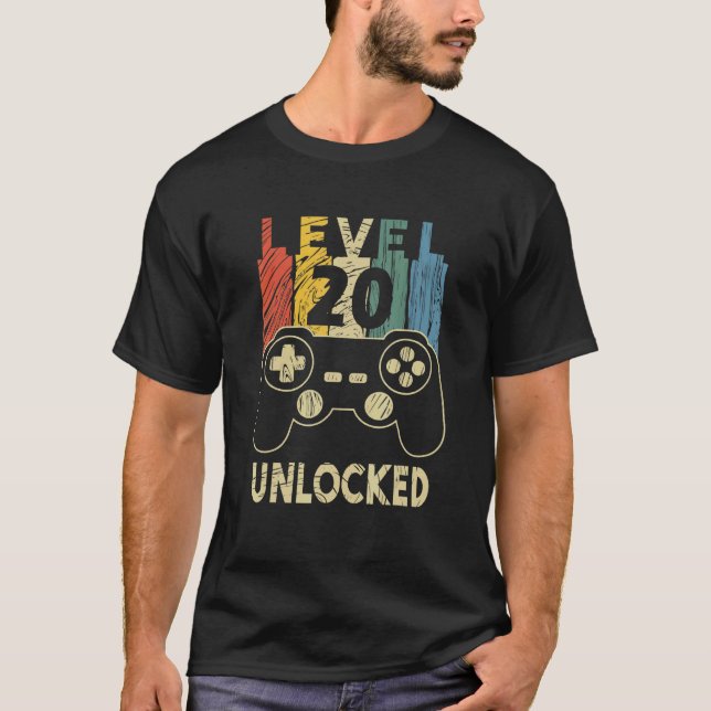 T-shirt Niveau 20 Cool déverrouillé Jeu vidéo 20e annivers (Devant)