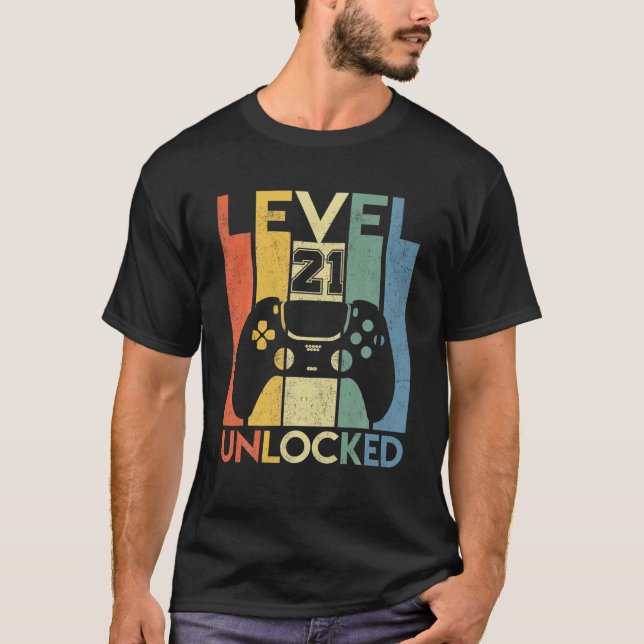 T-shirt Niveau 21 Déverrouillé Anniversaire 21 Anniversair (Devant)