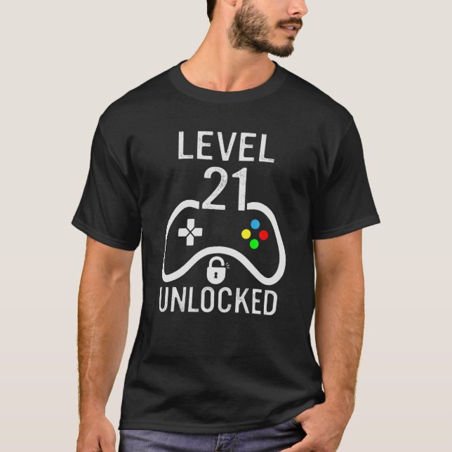 T-shirt Niveau 21 Jeu déverrouillé 21E Anniversaire Vidéo  (Devant)