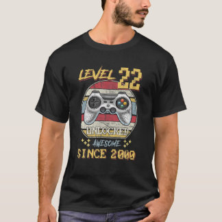 T-shirt Niveau 22 Anniversaire Déverrouillé 22 Ans Awesome