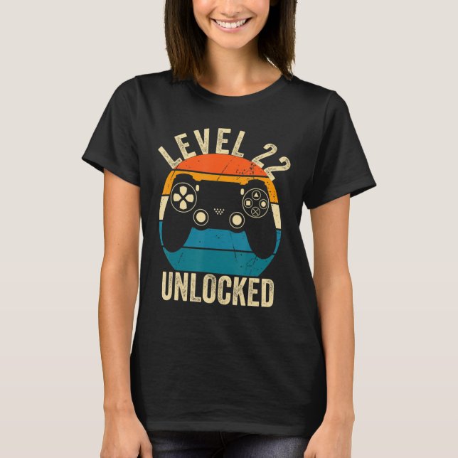 T-shirt Niveau 22 Déverrouillé Jeu vidéo 22e Anniversaire  (Devant)