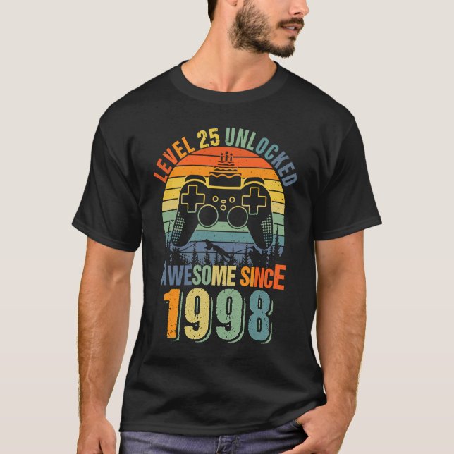 T-shirt Niveau 25 Déverrouillé 25e Anniversaire Joueur 199 (Devant)