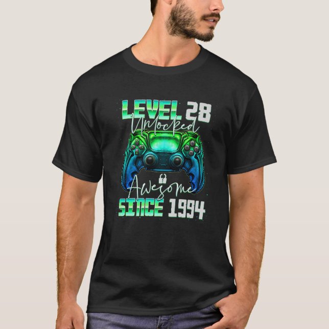 T-shirt Niveau 28 Déverrouillé Étonnant Depuis 1994 28E An (Devant)