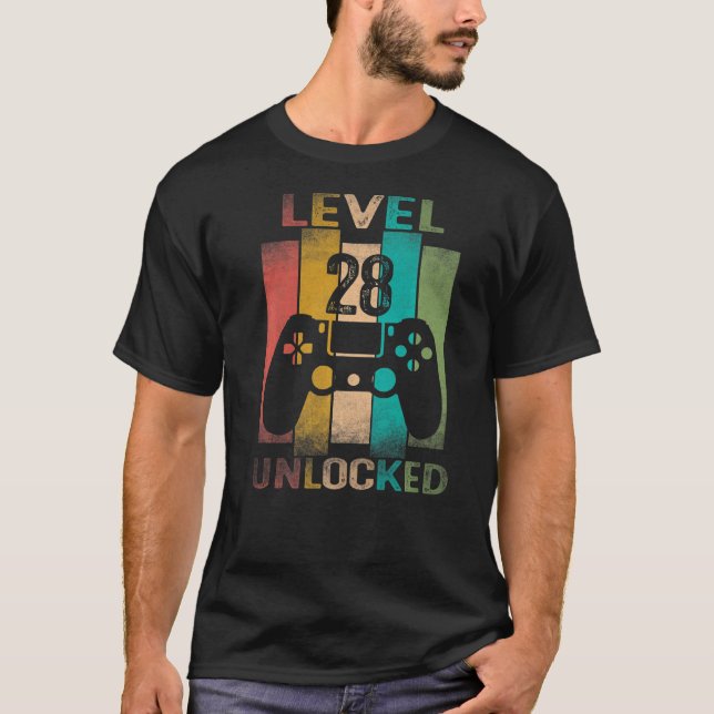T-shirt Niveau 28 Déverrouillé Jeu Vidéo 28 Ans Jeu 28ème  (Devant)