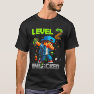 T-shirt Niveau 2 Débloqué Funny Anniversaire Garçon Pixel 