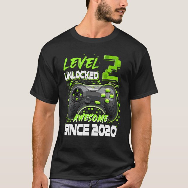T-shirt Niveau 2 Déverrouillé Awesome depuis 2020 2e anniv (Devant)