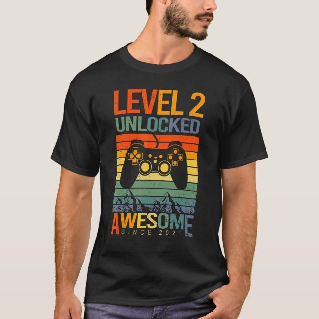T-shirt Niveau 2 Déverrouillé Awesome depuis 2021 2e anniv (Devant)