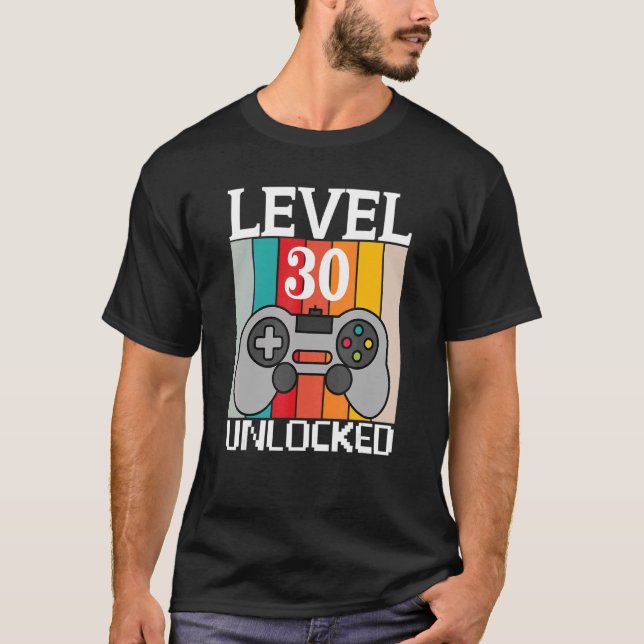 T-shirt Niveau 30 Jeu vidéo déverrouillé 30e anniversaire  (Devant)