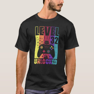 T-shirt Niveau 32 Anniversaire déverrouillé Niveau 32e Ann