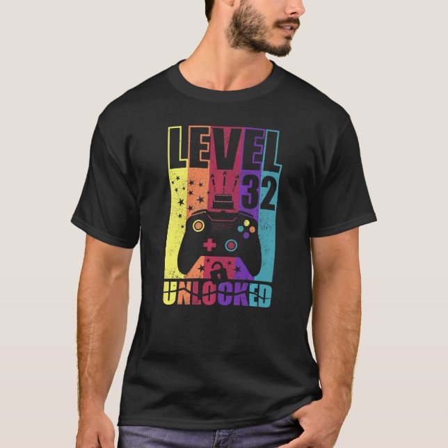 T-shirt Niveau 32 Anniversaire déverrouillé Niveau 32e Ann (Devant)