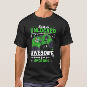T-shirt Niveau 32 Déverrouillé Awesome Jeux Vidéo 1990 32E