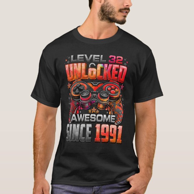 T-shirt Niveau 32 Déverrouillé stupéfiant depuis 1991 32e  (Devant)